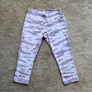 Nike Dri-Fit Cropped Light Purple/Grey & White Tie-Dye Spandex Leggings XS EUC